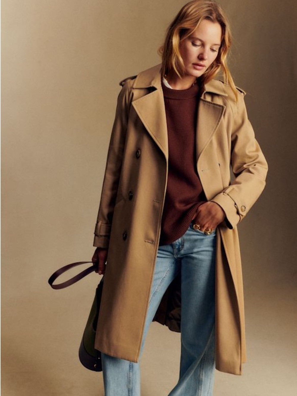 EUC Sézane Camel Scott Trench Coat size 42